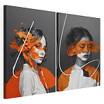 Modulaire canvasprint Vrouw met oranje verf op haar gezicht