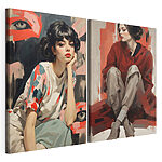 Modulaire canvasprint Collage van een vrouw die op de vloer zit