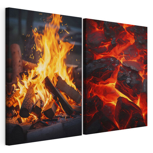 Collage van vuur en kolen Modulaire canvasprint Collage van vuur en kolen