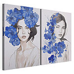 Modulaire canvasprint Collage van een vrouw met bloemen op haar hoofd