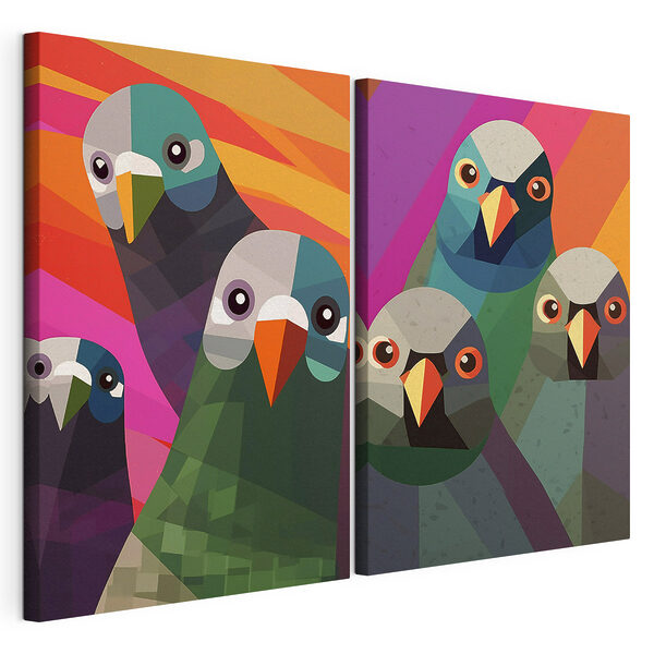 Modulaire canvasprint Een groep vogels in verschillende kleuren