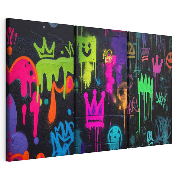 Levendige straatkunst in neonkleuren Modulaire canvasprint Levendige straatkunst in neonkleuren