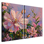 Modulaire canvasprint Schilderij van bloemen op een paarse achtergrond
