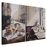 Modulaire canvasprint Aquarelschilderij van een tafel met eten en drinken erop