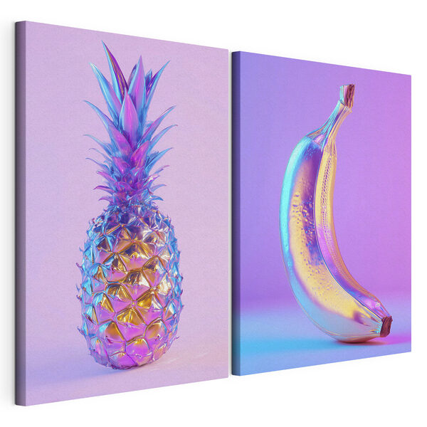 Modulaire canvasprint Een banaan en een ananas