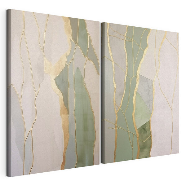 Abstracte lijnen en vormen in het groen Modulaire canvasprint Abstracte lijnen en vormen in het groen