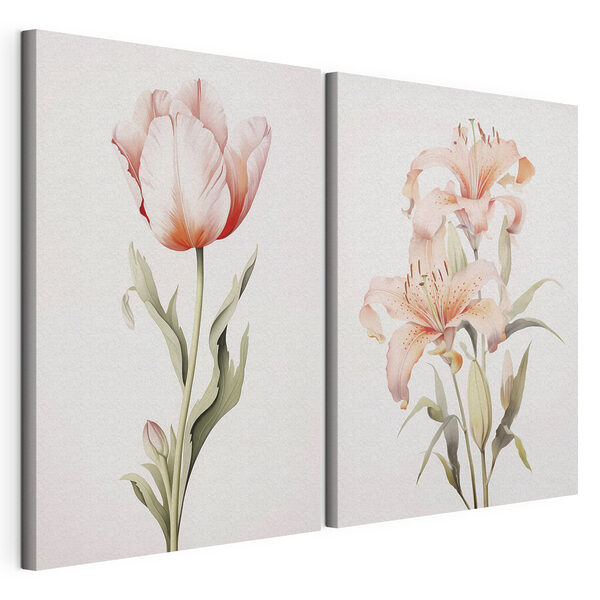 Modulaire canvasprint Verfijnde bloemen in zachte pasteltinten