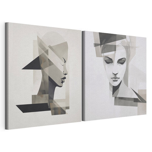 Twee schilderijen van het gezicht van een vrouw Modulaire canvasprint Twee schilderijen van het gezicht van een vrouw