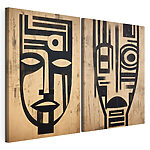 Modulaire canvasprint Abstracte gezichten in dikke zwarte lijnen