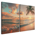 Modulaire canvasprint Palmboom op een strand