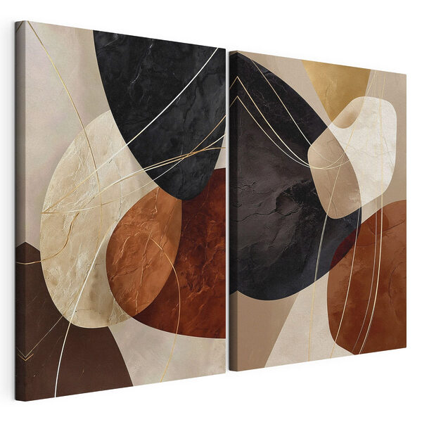 Modulaire canvasprint - Abstracte vormen in warme tinten