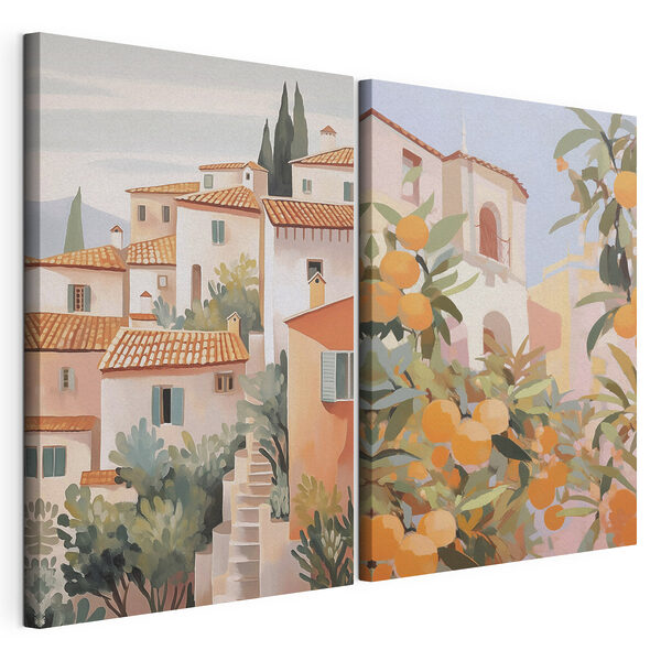 Schilderij van een stad Modulaire canvasprint Schilderij van een stad