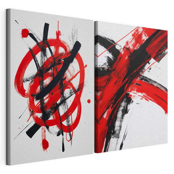 Modulaire canvasprint Rode en zwarte verf op een wit oppervlak