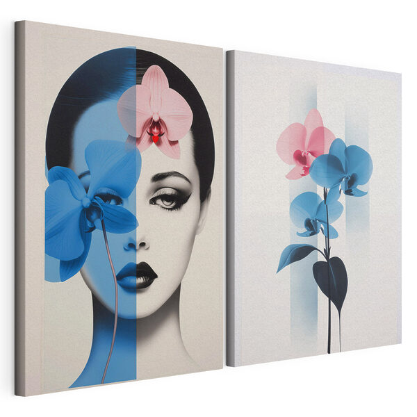 Modulaire canvasprint Vrouw met bloemen op haar hoofd