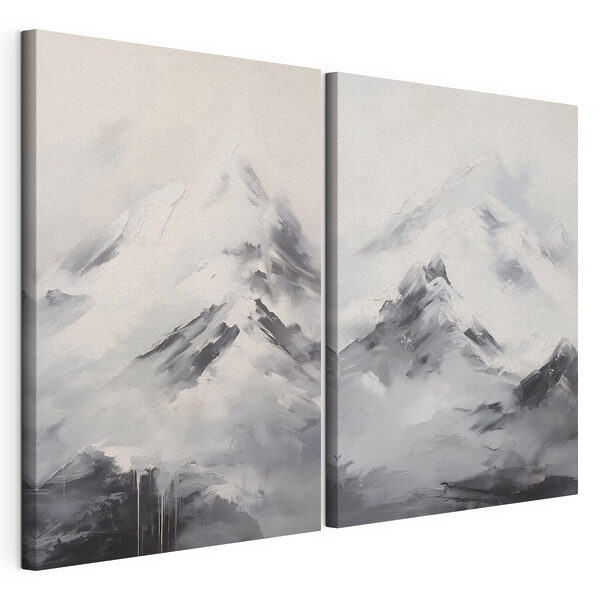 Schilderij van een bergketen Modulaire canvasprint Schilderij van een bergketen
