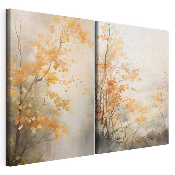 Modulaire canvasprint Schilderij van bomen met gele bladeren