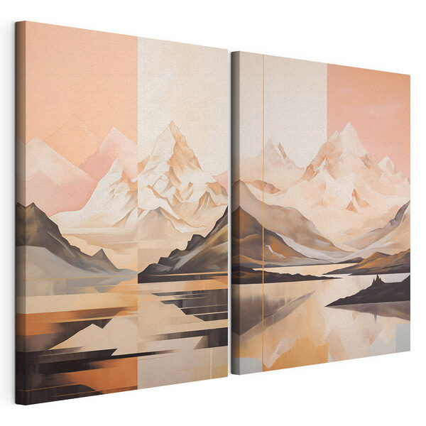 Modulaire canvasprint Schilderij van bergen en een meer