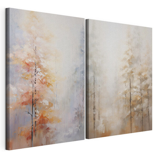 Modulaire canvasprint Schilderij van bomen in een bos