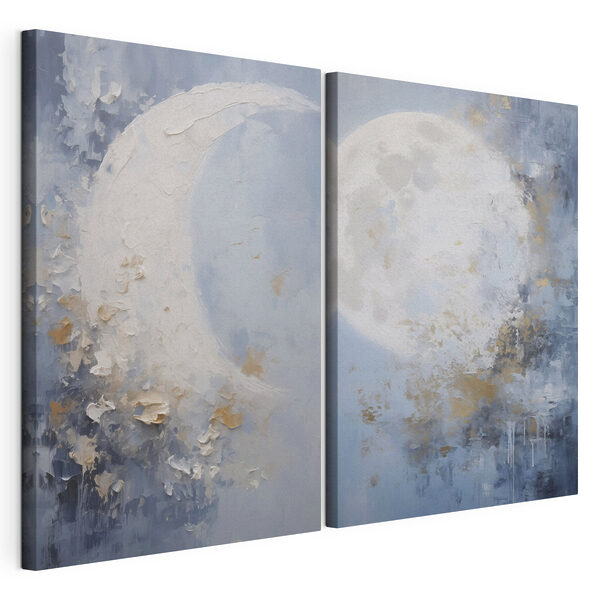Schilderij van een maan en een boom Modulaire canvasprint Schilderij van een maan en een boom