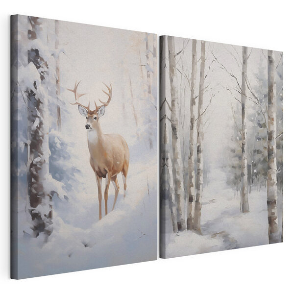 Modulaire canvasprint Herten in de sneeuw