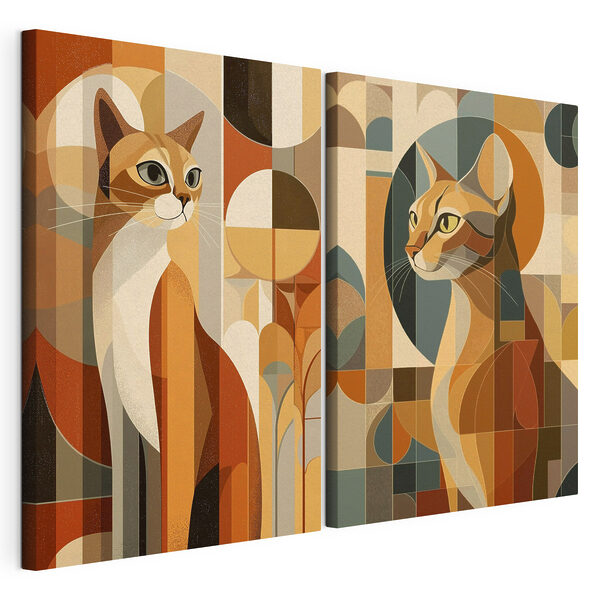 Twee katten in verschillende kleuren Modulaire canvasprint Twee katten in verschillende kleuren