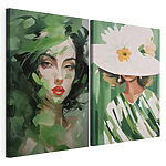 Modulaire canvasprint Twee foto’s van vrouwen met bladeren