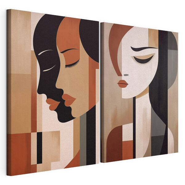 Twee schilderijen van vrouwen in verschillende kleuren Modulaire canvasprint Twee schilderijen van vrouwen in verschillende kleuren