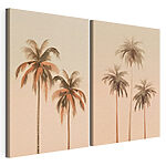 Modulaire canvasprint Palmbomen tegen een roze achtergrond