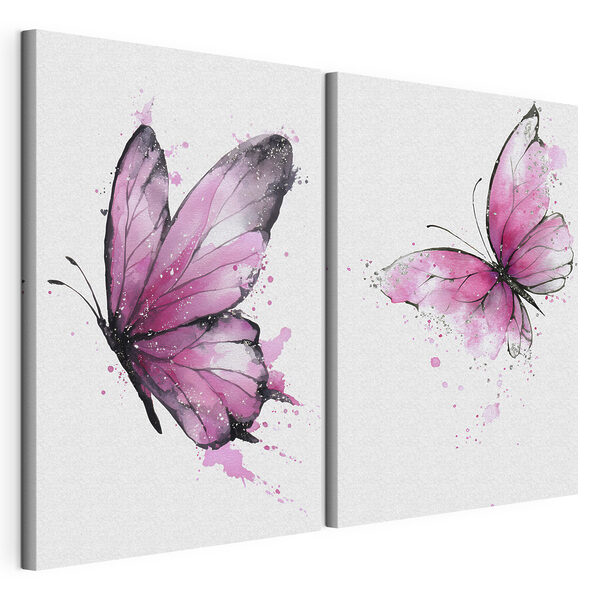 Twee vlinders met roze vleugels Modulaire canvasprint Twee vlinders met roze vleugels