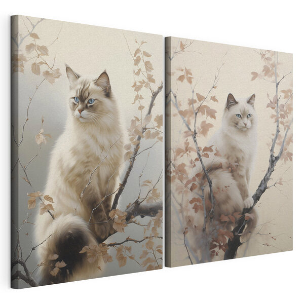 Modulaire canvasprint Kat zit in een boom