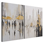 Modulaire canvasprint Schilderij van mensen die met paraplu’s lopen