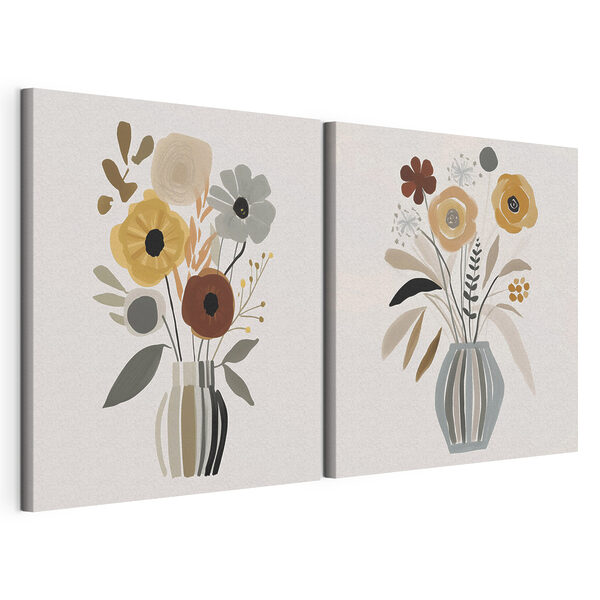 Schilderij van bloemen in een vaas Modulaire canvasprint Schilderij van bloemen in een vaas