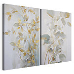 Modulaire canvasprint Schilderij van bladeren op een muur