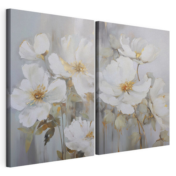 Schilderij van witte bloemen Modulaire canvasprint Schilderij van witte bloemen