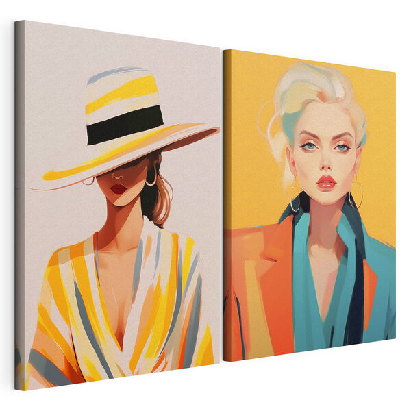 Een paar vrouwen met hoeden op Modulaire canvasprint Een paar vrouwen met hoeden op