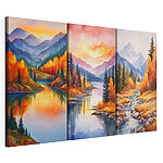 Modulaire canvasprint Een reeks schilderijen van een rivier en bergen