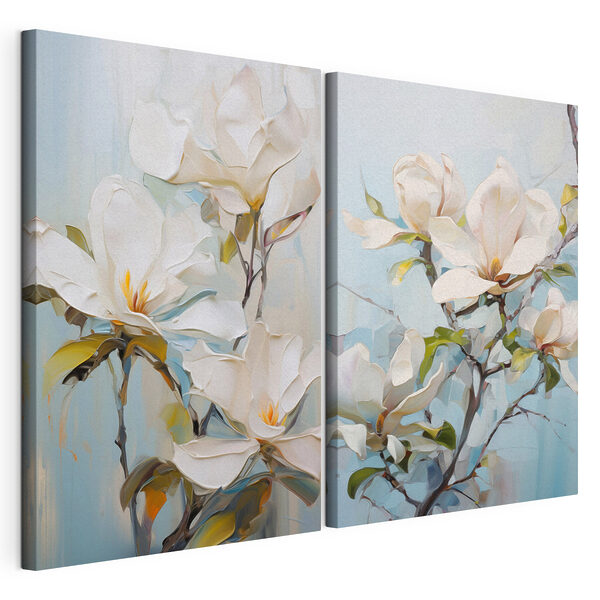 Schilderij van witte bloemen Modulaire canvasprint Schilderij van witte bloemen