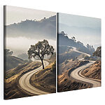 Modulaire canvasprint Een bochtige weg met een boom erop