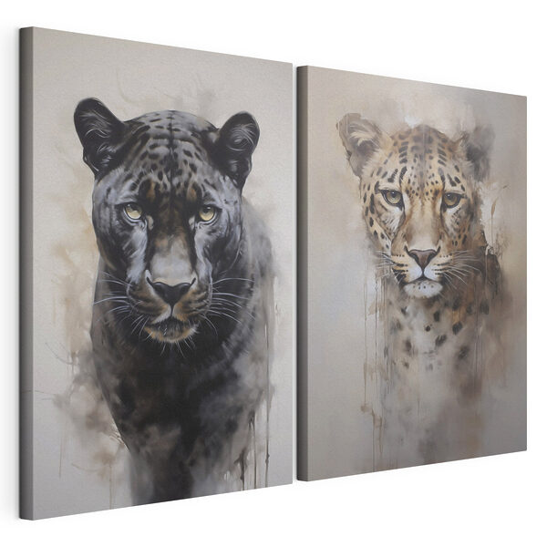 Modulaire canvasprint Schilderij van een luipaard en een cheeta