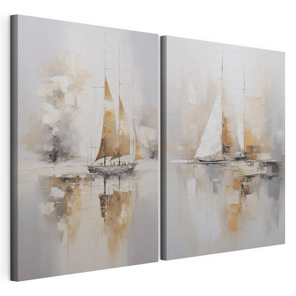 Schilderij van een zeilboot in het water Modulaire canvasprint Schilderij van een zeilboot in het water