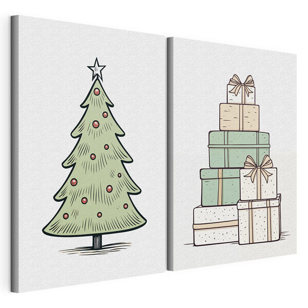 Modulaire canvasprint Kerstboom en cadeautjes