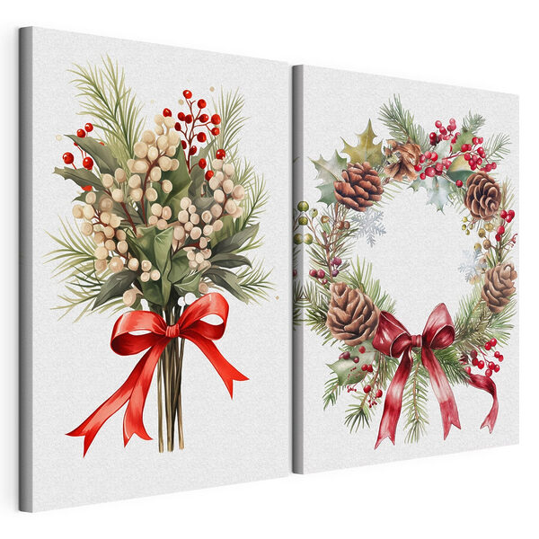 Kransen van bloemen en bessen Modulaire canvasprint Kransen van bloemen en bessen