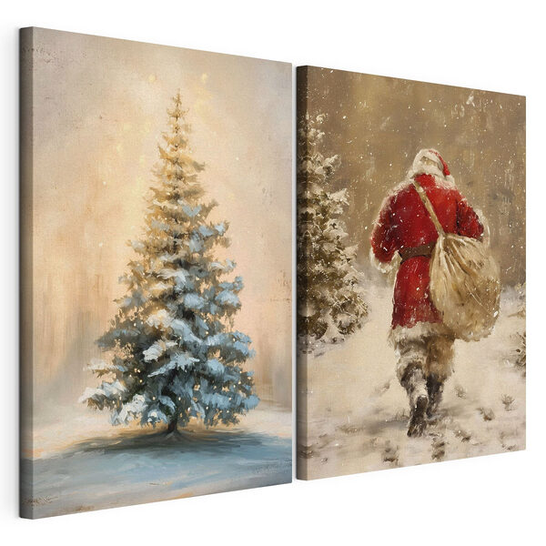 Modulaire canvasprint Schilderij van een man die door de sneeuw loopt