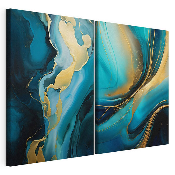 Modulaire canvasprint Vloeistofgolven in rustgevende blauwe tinten