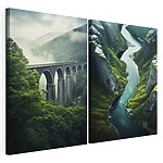 Modulaire canvasprint Rivier tussen twee bruggen