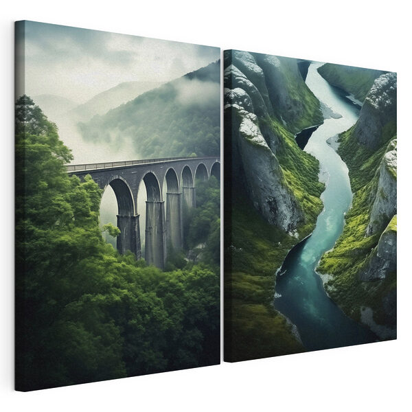 Rivier tussen twee bruggen Modulaire canvasprint Rivier tussen twee bruggen