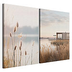 Modulaire canvasprint Meer met een steiger en een klein gebouwtje