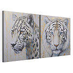 Modulaire canvasprint Twee schilderijen van tijgers en luipaarden