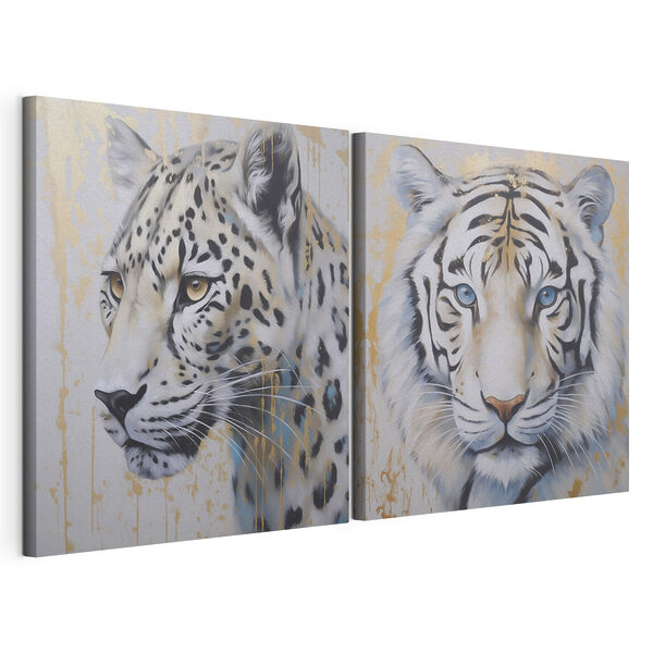 Modulaire canvasprint Twee schilderijen van tijgers en luipaarden