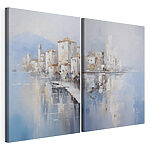 Modulaire canvasprint Schilderij van een stad en een waterpartij